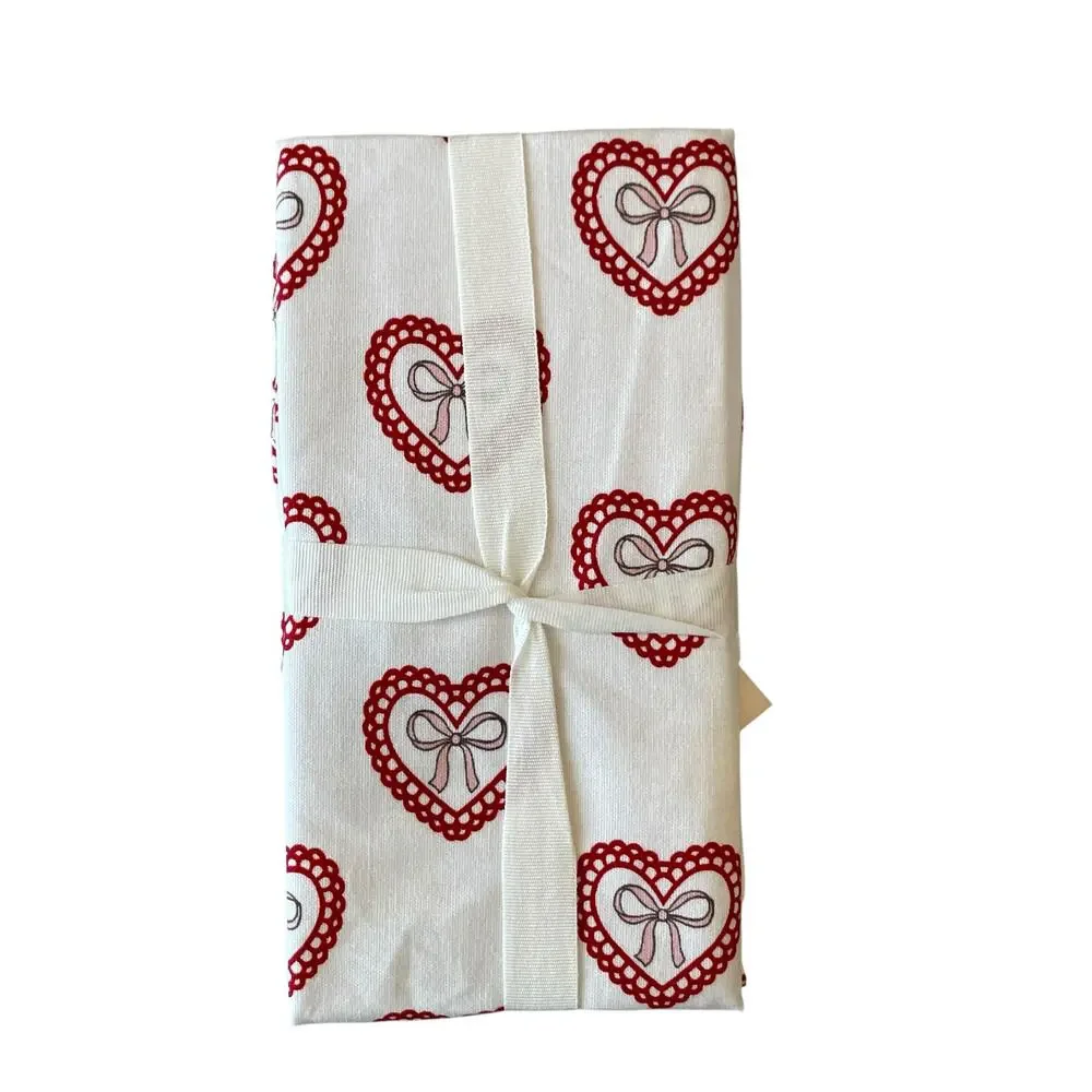 8pc Valentine Heart Placemat & Napkin Set 15in Cotton Pink Red White Love XO NEW